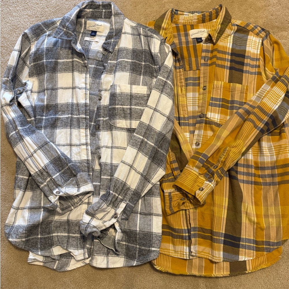 Women Flannel Shirts - Gray and Yellow